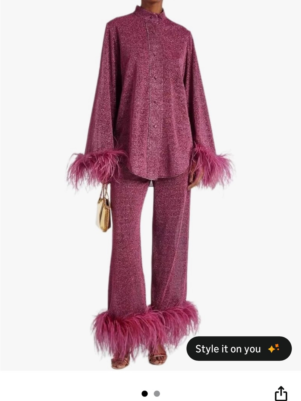 Plum Feather-Trim Sparkle Loungewear Set